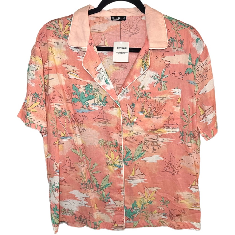 Coral Tropical Print Shirt